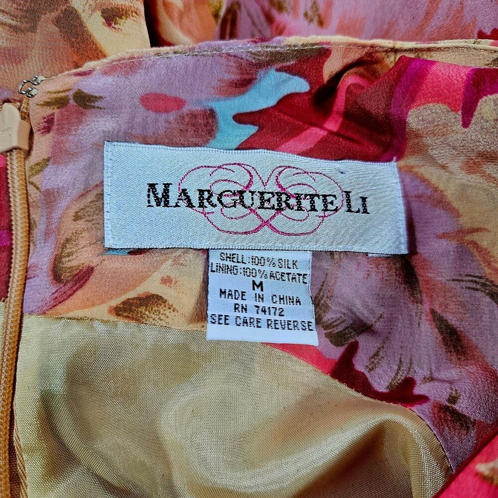 Vintage Marguerite Li Red & Orange Tropical Print Sleeveless Silk Dress Size M - Picture 3 of 8